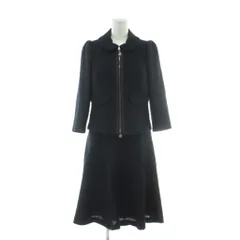 コトゥー COTOO スカートスーツ ツイードスーツ 40 紺 ネイビー 丸襟 ジップアップ 七分袖 /DU