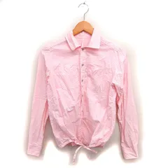 ギャミヌリィ gaminerie ストライプ ステンカラー シャツ ブラウス ドローストリング コットン 綿 長袖 ピンク /NT34