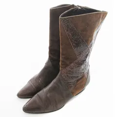 ニナリッチ NINA RICCI ショートブーツ パイソンレザー切替 スエード ポインテッドトゥ 35 茶 ブラウン /UD