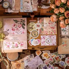 【新品】 Ta Merry コラージュ 素材 詰め合わせ シール デザインペーパー フレークシール ステッカー レトロ 手帳シール かわいい 女の子 おしゃれ ノート 背景紙 ペーパー パック セット 大容量 沢山 ヴィンテージ 花 (印象) 0