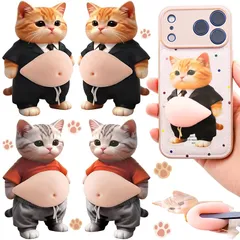 【新品】 犬 お腹 シール3D 立体シール ぷにぷに おなか ステッカー 柔らかいお腹 かわいい立体デコレーション 携帯電話飾り用 DIY用 手帳用 日記帳用 ?用 ストレス解消 癒しグッズ ギフトに最適 お腹の大きな猫-4枚セット 1