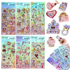 【新品】 水入りシール ぷにぷに 3D立体ステッカー 6枚セット 可愛い ウォーターシール スパンコール入り キラキラ 動物 キャラクター ごほうびステッカー 手帳用 装飾 アルバム スマホケース 水筒 デコレーション DIY クリエイティブ 女の子 子供 0