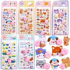 【新品】 肉球シール ぷにぷに 3D立体ステッカー 6枚セット もちもち ぷにぷに マシュマロ触感 猫の手 動物 キャラクター うさぎ クマ おしりシール デコレーション 手帳 スマホケース DIY貼り付け 可愛い ごほうび デコステッカー 子供 女の子  1