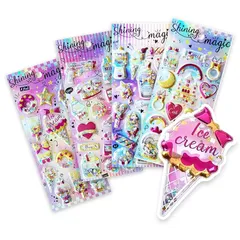 【新品】 2026年1月登場！即納【シャカシャカシール4枚セット】搖れる 3d 立体 ゆれるステッカー キラキラ光る 実物写真 手帳 文具 手芸用品 ノート スマホデコ用 DIY 携帯電話飾り 柔らかめ 貼り直し可能 DIY文具 動物 立体 手作りデコ デ 1