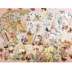 【新品】 シール コラージュ 素材 詰め合わせ フレークシール デザインペーパー Ta Merry 手帳シール ステッカー パック 260枚 セット 大容量 レトロ 背景紙 ペーパー 沢山 おしゃれ かわいい ヴィンテージ クラシック アンティーク 花 蝶 0