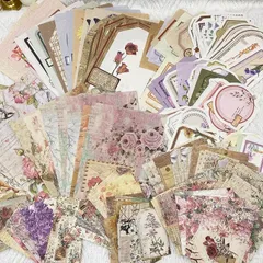 【新品】 Ta merry コラージュ 素材 デザインペーパー 詰め合わせ パック 素材紙 紙もの シール レトロ かわいい 女の子 おしゃれ ノート 背景紙 ペーパー 200枚 セット 大容量 沢山 ヴィンテージ アンティーク 花 フレーム (鏡の中の花 0
