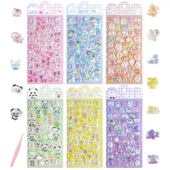 【新品】 シール ぷっくり 立体 ラメ付き キラキラ 【6種 x 各1枚 約300個】 デコシール 3D ごほうび ステッカー 手帳デコ うるつや スマホケース スマホデコ DIY用 日記 かわいい 推し活デコ 女の子 子供 プレゼント 手芸 贈り物 Ty 1