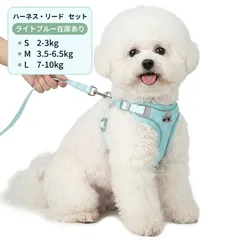 小型犬春ライトブルーハーネス＆リードセット  調節可能高視認性反射材付き犬用ハーネス＆リード超軽量 通気性抜群の犬用