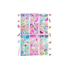 【新品】 GOKEI キラキラシール【6枚】グリッター シャカシャカ 立体ステッカー カプセル ごほうび 光沢感 かわいい 手帳 手紙 封筒 ノート 落書き帳 アルバム カレンダー デコレーション 景品 オシャレ 6枚セット-スタイルC 1
