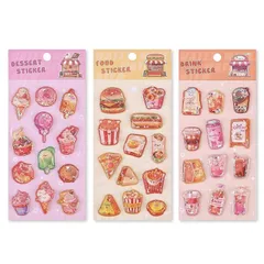 【新品】 【3枚セット】ウォーターシール 3D立体水入りシール クリスタルオイル スパンコール入り かわいい フードキャラクター ごほうび 励ましステッカー 手帳用装飾 日記帳用 DIY 1