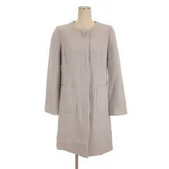 レッセパッセ LAISSE PASSE ビジュー ノーカラー コート ひざ丈 38 ライトグレー アウター