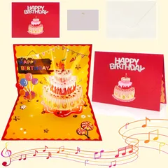 封筒付き 立体 折りたたまれたハッピーバースデーカード 祝福カード 3Dポップアップカード 誕生日ケーキ 音楽とライト付き 寄せ書き おしゃれ光り グリーティングカード 手作りの贈り物 メロディ付き 結婚祝い バースデーカード (ストロベリーケーキ音楽カード)