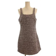 ザラ ZARA ツイード ワンピース ノースリーブ ブラック ピンク系 M 260303E