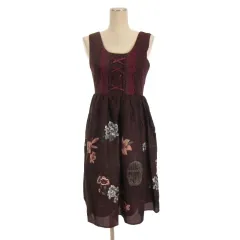 アクシーズファム axes femme レースアップ ジャンパースカート ワンピース 花柄 M ボルドー ■FF