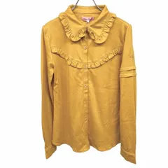 【新品】Actress Princess カットソーシャツ 英と胸にフリル 袖に英字刺繍 長袖 肩パッド 綿×レーヨン L ブライトイエロー レディース