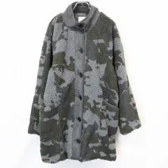 【新品】[印象N] American Eagle アメリカンイーグル ボアコート レディース L 緑×茶×グレー ポリ100% ラグランスリーブ オーバーサイズ ボタン留め ハイネック 裏地付き 迷彩 長袖のサムネイル