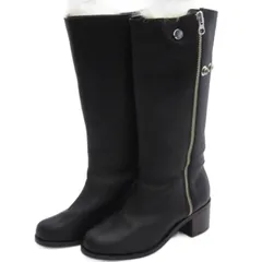 ピッピシック PIPPICHIC ロングブーツ レザー サイドジップ ファー ブラック 36.5 23.5cm ■TC