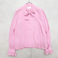 NINA RICCI　ニナリッチ　長袖シャツ　ボウタイ　リボン　フリル　プリーツ　シルク　ピンク　フランス製　レディース　40　b00818のサムネイル