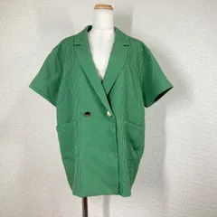 WWG フーズフーギャラリー チェック柄 半袖 テーラードジャケット 金ボタン F 緑 グリーン ゆったり 昭和レトロ Y2K 古着女子 カジュアル