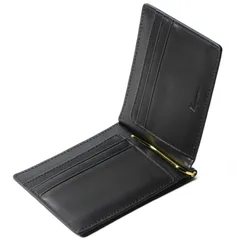 ギフトボックス 付き 付属 二つ折り クリップ２本（ゴールド・シルバー） 財布 オイルレザー 札ばさみ 本革 薄い メンズ 軽い マネークリップ (ブラック) [Kapon]