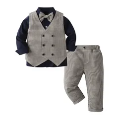 新品 [Sivrusn] 子供 スーツ 男の子 フォーマル スーツ 紳士服 キッズ チェック柄 子供服 お宮参り 結婚式 発表会 卒業式 入園式 ボーイズ フォーマルウェア キッズコスチューム 七五三 卒業式 入学式 写真撮影 記念 ギフト brown 90c