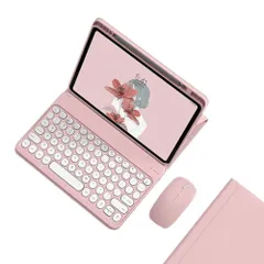 新品 マウス付き iPad Pro13 2024 キーボード ケース かわいい 丸いキー iPad Pro 2024 13インチ ケース 分離式 Bluetoothワイヤレス キーボード Apple Pencil 収納 仕事 スタンド機能 手帳型，ピンク