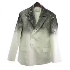 DDNPHH テーラードジャケット グラデーション ペイント グレー ホワイト 