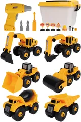 新品 [MRG/ラッピング対応] 6in1 組み立て DIY 工事車両セット 大工さんごっこ 建設車両 おもちゃ 多機能 知育玩具 キッズ用 男の子向け プレゼント ギフト 工事現場 はたらく車 6種類セット クリスマスプレゼント (01.イエロー)