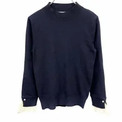 【新品】[印象N] BEAUTE DE OPAQUE マイクロリブニット / セーター レディース S ネイビー 紺 ポリ×ナイロン モックネック 袖口に花柄レース 長袖のサムネイル