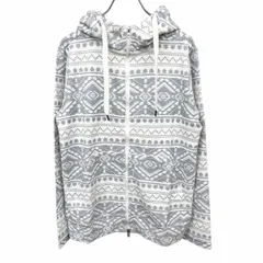 【新品/訳アリ】[印象NB] Beno パーカー / カットソー レディース L グレー グレー系×白 ポリ×綿 ハイネックフード スリムフィット ダブルジップ 鹿の子系 ネイティブ柄 長袖のサムネイル