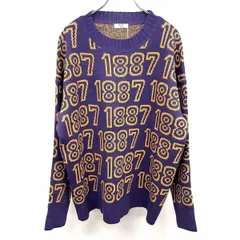【新品】COOL SHOP CLASSIC ウールライクニット セーター 長袖 数字柄 1887 丸首 アクリル100% パープル 紫×黄 レディース(メンズ？)
