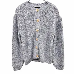 【新品】CORTEFIEL リブニット カーディガン 丸首 ボタン留めセーター 長袖 無地 アクリル100% S メランジ ブルー 青×紫×白 レディース