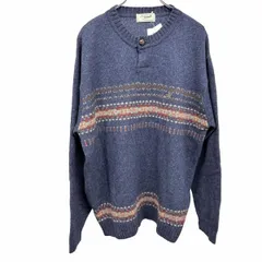 【新品】Crocodile ニット セーター ヘンリーネック ボーダー ワニ刺繍 長袖 毛×ナイロン LL 杢ネイビー 杢紺×茶×赤×オレンジ メンズ