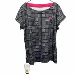 【新品】[印象N] DIADORA スポーツTシャツ レディース LL XL (O) グレー グレー×黒×ピンク ポリ100% バンドスリーブ 総柄 千鳥格子×ボーダー×チェック 半袖のサムネイル