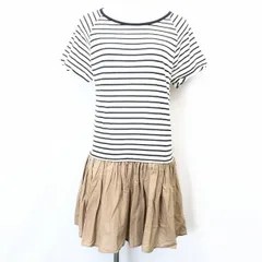 【新品】earth music＆ecology ドッキングワンピース ボーダー スカート裏地付き 綿100% F オフホワイト×ネイビー×ブラウン レディース