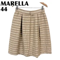 【美品】 MARELLA ボックスプリーツスカート 膝丈 44 ボーダーのサムネイル