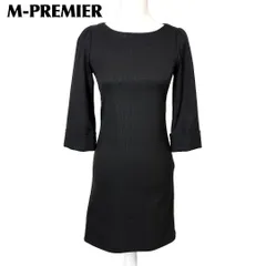 【美品】 M-PREMIER 長袖ワンピース 袖折りデザイン 34 ブラック無地