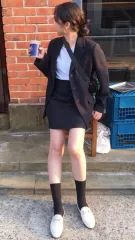 ネイビー CHECK ウールジャケットスカート セット