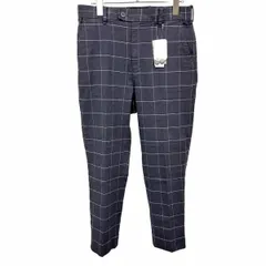 【新品】GLOBAL WORK 微起毛 テーパード パンツ ラインチェック ウエストにゴムと紐 麻×綿×ポリウレタン M ネイビー 紺×白 メンズ