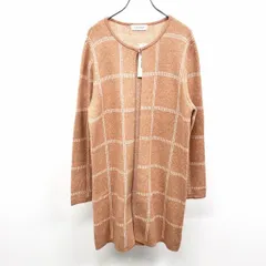 【新品】[印象N] Golden Bear ゴールデンベア ニットガウン レディース L メランジ ブラウン×ホワイト 茶系 ナイロン×ウール ウィンドウペン 首元ホック 長袖のサムネイル