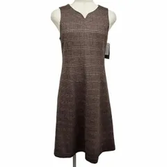 【新品】Liliane Burty ワンピース ノースリーブ ハートシェイプドネック グレンチェック 裏地付き 毛×ポリ S (SP) ブラウン レディース