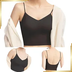 【新品】 [veimia] ブラトップ キャミソール スーツ インナー タンクトップ カップ付きレディースVネック シンプル柔らかい【肩紐調節可・締め付け感ない・冷感キャミソール】 伸縮性 無地 速乾 通気性(ブラック,M) 0