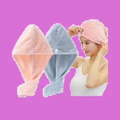 ヘアターバン ふわもこ ヘアキャップ タオルキャップ お風呂上がり 強い吸水性 シャワーキャップ 軽量 長い髪専用 バス用品（ピンク+水色） 髪タオル 速乾 【2枚セット】 ドライキャップ ヘアドライタオル