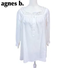 【美品】Agnes b 長袖ブラウス 36 襟レース ホワイト
