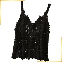 【新品】 総レース タンクトップ レディース Vネック ビーチウェア キャミソール ノースリーブ 夏 海 プール 体形カバー 水着 重ね着 透かし編み 薄着 (JP, アルファベット, Free Size, ブラック) 1