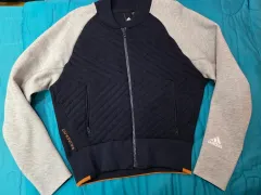 アディダス キルティング ブルゾン アウター ネイビー/グレー XS