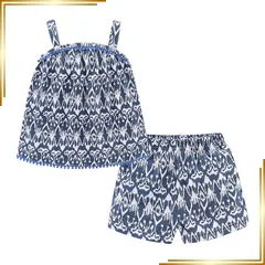 【新品】 [LittleSpring] キャミソール キッズ 女の子 ショートパンツ 上下セット ドット 総柄 おしゃれ 部屋着 夏 紺色 1