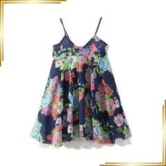 【新品】 [LittleSpring] キャミソールワンピース キッズ 女の子 ノースリーブ ワンピース 花柄 リゾート ビーチ 遊園地 子供 夏服 ネイビー 1