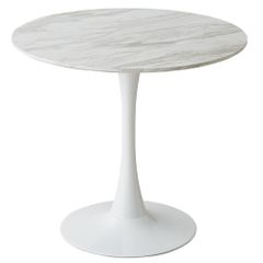 【免運費】Ricohdo 餐廳桌 易於組裝 易於清潔 圓形 鋼製 圓桌 (大理石白, 直徑60公分)