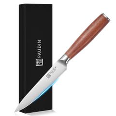 【免運費】PAUDIN 削皮刀 麵包刀 剁肉刀 130mm 水果刀 天然木手柄 5Cr15Mov 高碳不鏽鋼 雙刃 小刀 水果刀 多功能 水果 好切 父親節 禮物